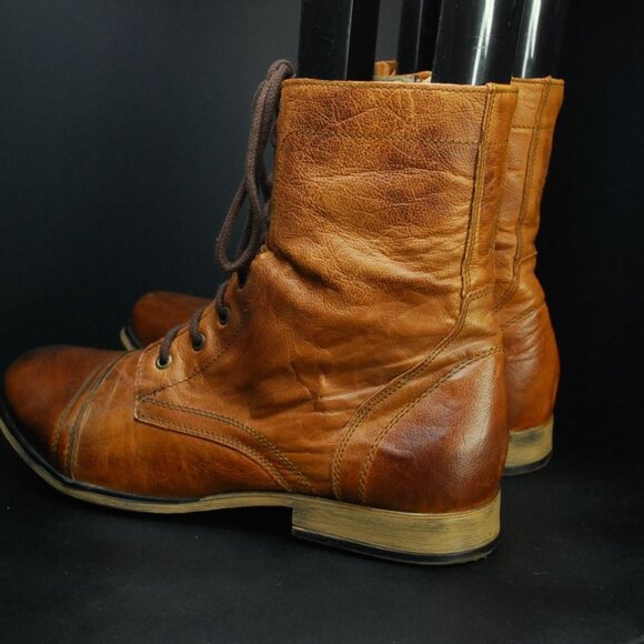 STEVE MADDEN Size TROOPAH Beige Leather Combat Style Boots Size 13 main image 6